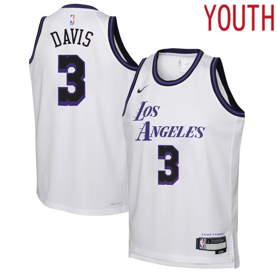 Youth Los Angeles Lakers 3 Anthony Davis Nike White City Edition 2022-23 Swingman NBA Jersey